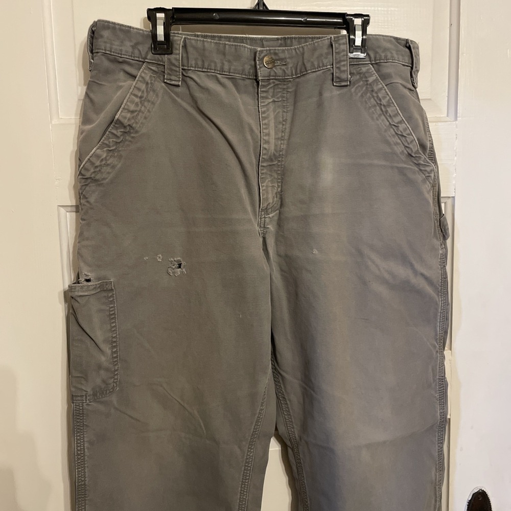 Distressed Carhartt Work Pants Gray 36x32 Relaxed‎ Fit 5 Pocket Work Wear READ*